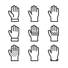 Fototapeta premium Glove Material Icons. Outline icon set of gloves materials: leather, latex, nitrile, neoprene, cotton, wool, silicone, PVC, Kevlar