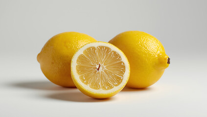 Fresh Lemon and Lemon Half on White Background
