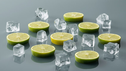Fresh Lime Slices with Ice Cubes