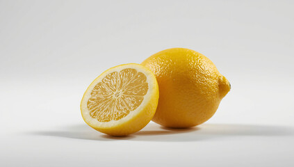 Fresh Lemon and Lemon Half on White Background