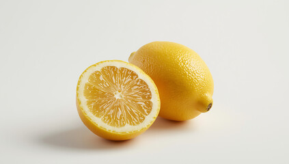 Fresh Lemon and Lemon Half on White Background