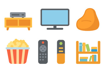 Kids' Entertainment Setup. Flat vector mini-illustrations Entertainment corner in colors children's