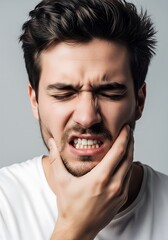Man Grimacing With Hand On Jaw pain teeth