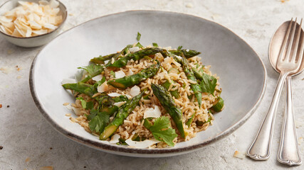 Asian rice with green asparagus
