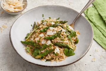 Asian rice with green asparagus