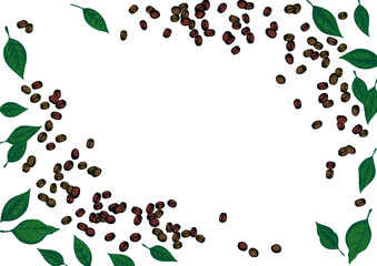 手描きレトロコーヒー豆と葉っぱのフレーム Retro Cafe Series:Hand-Drawn Retro Coffee Beans and Leaves Frame