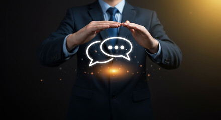 Businessman Holding Digital Chat Message Icon