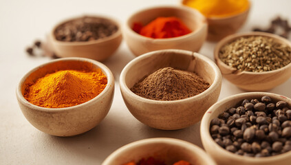 Assorted Spices in Ceramic Bowls