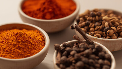 Assorted Spices in Ceramic Bowls