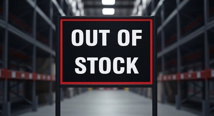 Black sign with white text in warehouse out of stock