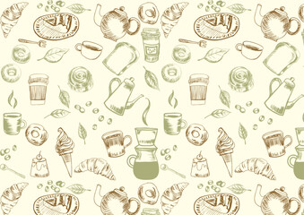 手描きレトロカフェパターン Retro Cafe Series:Hand-Drawn Retro Cafe  Pattern