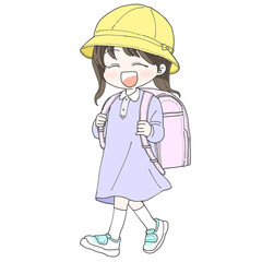 ランドセルを背負った女の子　笑顔