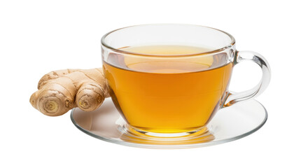 Isolated ginger tea in glass cup