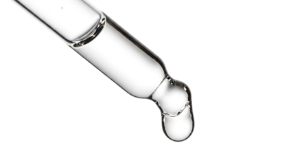 Clear liquid drop from glass pipette isolated on a transparent background