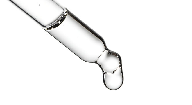 Clear liquid drop from glass pipette isolated on a transparent background