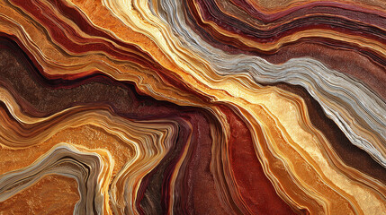 Abstract geological layers forming wave-like patterns in molten earth tones.