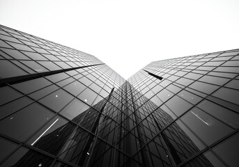 Fototapeta premium Low angle view of modern glass office towers