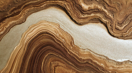 Abstract geological layers forming wave-like patterns in molten earth tones.
