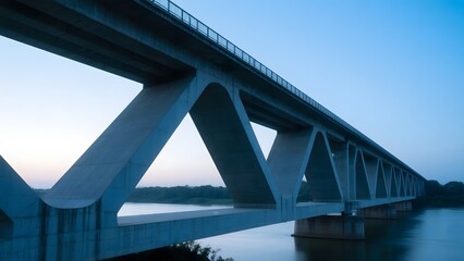 Modern Bridge Spanning a Calm Waterway at Dusk