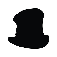 Silhouette of a whimsical top hat with a bite taken out of it