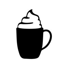 Black and White Silhouette of a Drink with Creamy Whipped Topping