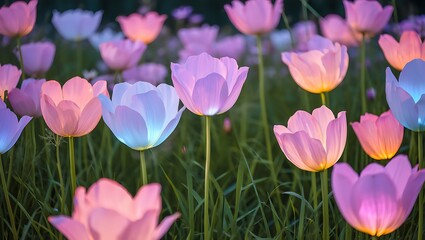 Glowing Tulip Field – Dreamy Pastel Floral Fantasy Artwork