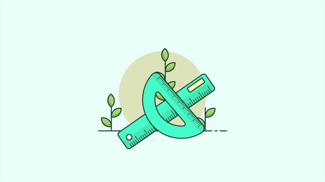 Animation video modern ruler and protractor with minimalist, ideal for education animation projects, stationery product branding animation video