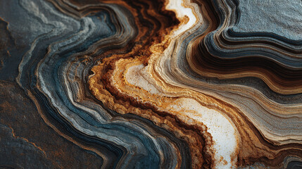 Abstract geological layers forming wave-like patterns in molten earth tones.