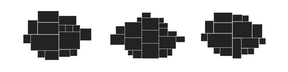 Mosaic photo gallery frames set template featuring grid layouts. Modern rectangle arrangements for moodboard designs. Vector tiles or composition mockups for websites.