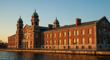 Naklejka premium Ellis Island Immigration Station at Sunset