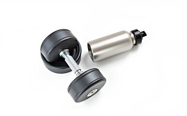 Black dumbbell silver water bottle weight exercise