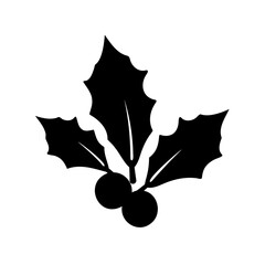 Naklejka premium Elegant Black Silhouette of Holly Leaves and Berries for Winter Holiday Decor