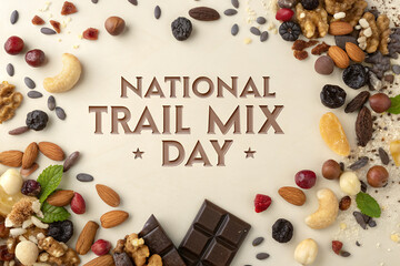 Happy Trail Mix Day Poster with Realistic Nuts, Dried Fruits, and Seeds