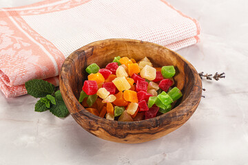 Sweet candied papaya colorful pieses