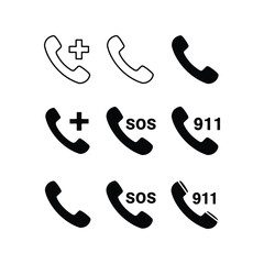 Collection of phone icons for emergency services communication and support representing help and aid vector