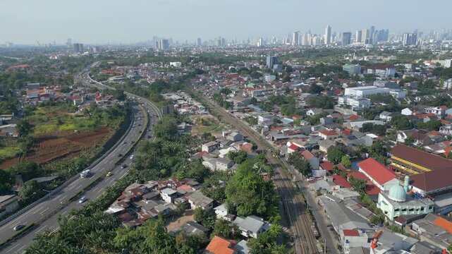 Bintaro District Jakarta Indonesia Drone Rise Above Roads And Railway 4K 60FPS