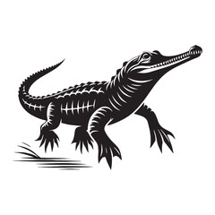 Strong Gharial Silhouette Featuring Fish-Eating Predator Profile – Gharial Vector Graphic for High-Quality Use – Black Vector of Gharial