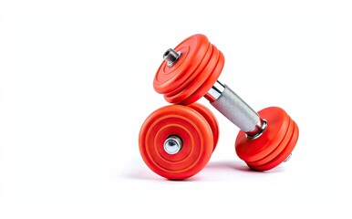 Bright red dumbbells with chrome handles weights fitness