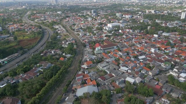 Bintaro Neighborhood South Jakarta City Indonesia Drone Track Right 4K 60FPS