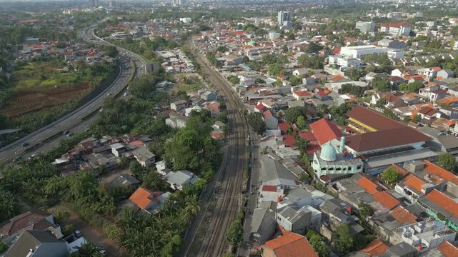 Local Bintaro Neighborhood Near 1987 Crash Site Jakarta Indonesia Drone Pull Back 4K 60FPS