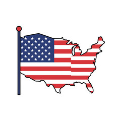 Usa flag map of the united states of america waving proudly on a pole vector
