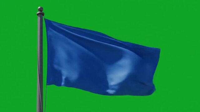 Blue colour flag on flagpole 4K footage