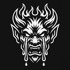 Obraz premium Esport mascot logo of a demonic face infused with fire horns and water flowing eyes