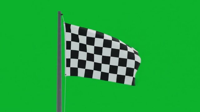 Checkered racing flag on green background for race finish and competition