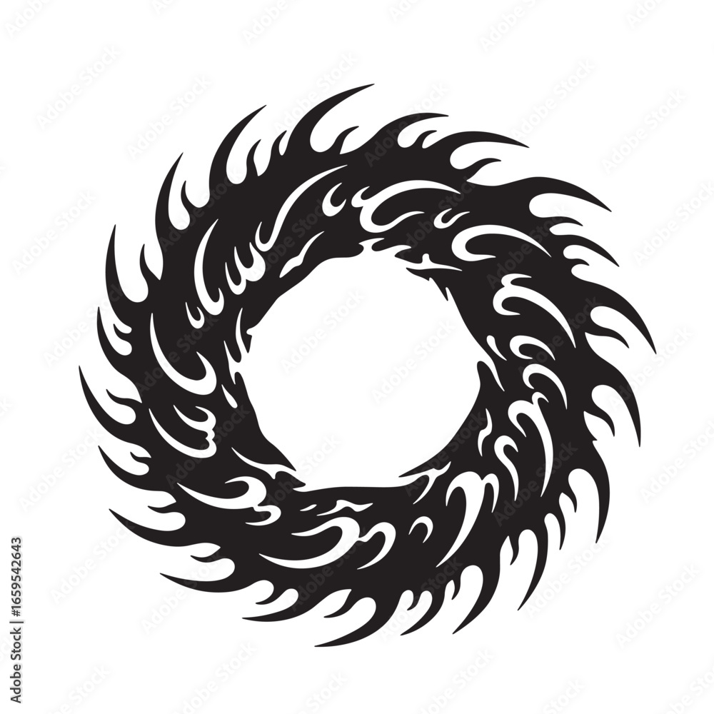 Poster artistic tribal circle design in black color with decorative swirls and unique abstract elements