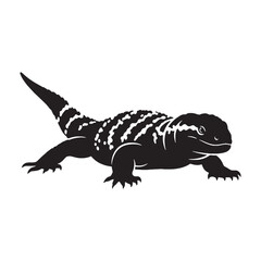 Naklejka premium Gila Monster Silhouette Featuring Bead-Like Scaled Appearance – Gila Monster Vector Template – Gila Monster Illustration – Silhouette of Gila Monster – Reptile Silhouette