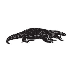 Gila Monster Silhouette Depicting Iconic Reptile Adapted for Desert – Gila Monster Vector Artwork – Gila Monster Illustration – Silhouette of Gila Monster – Reptile Silhouette