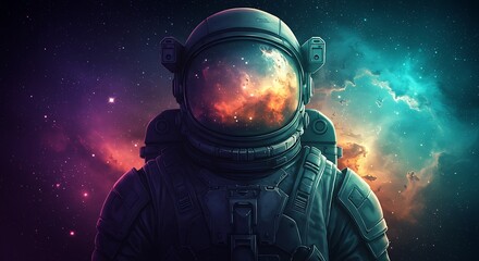 Astronaut Exploring the Cosmos Reflecting Nebula Inside Helmet Imagining the Infinite Universe and Human Exploration of Space