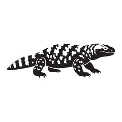 Gila Monster Silhouette Depicting Slow but Powerful Movement – Gila Monster Vector Template – Gila Monster Illustration – Silhouette of Gila Monster – Reptile Silhouette