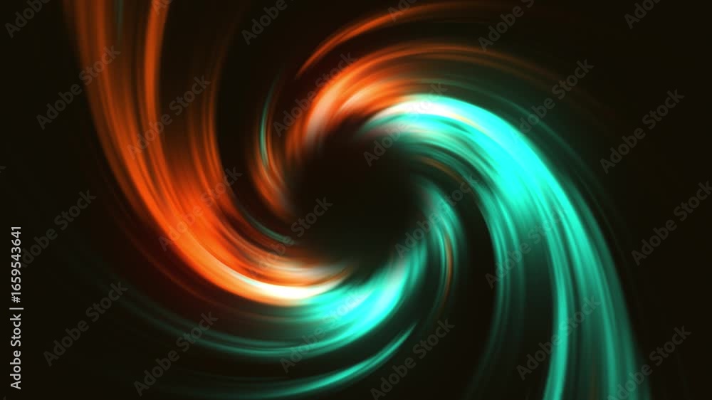 Poster glowing swirling vortex of vibrant light trails in blue, purple and pink color on a dark background.